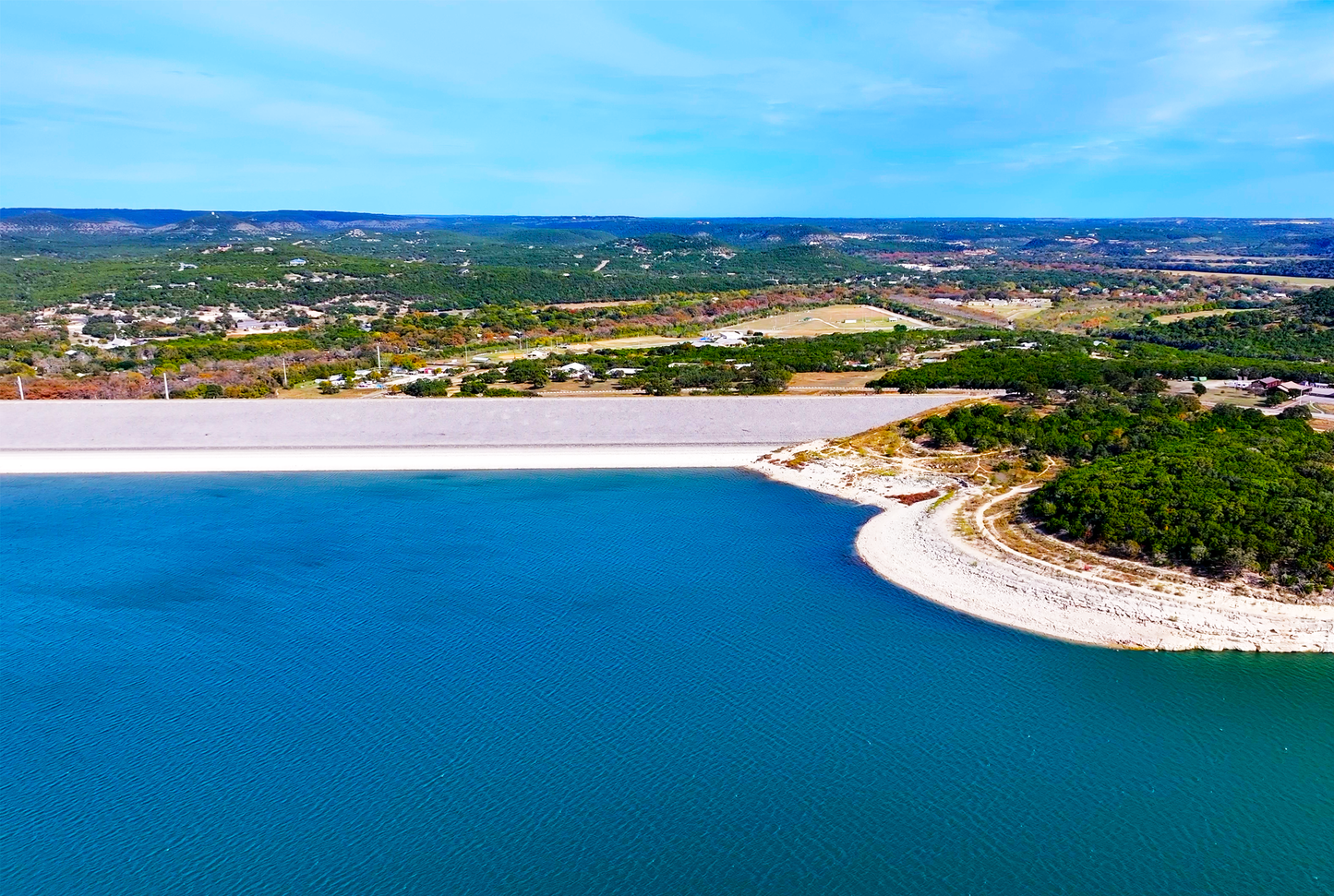 canyon lake dam aerial drone shot